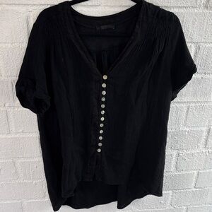 Meo Meli Linen Black Button-Down Women's Cotton Made in Italy Shirt sz OS